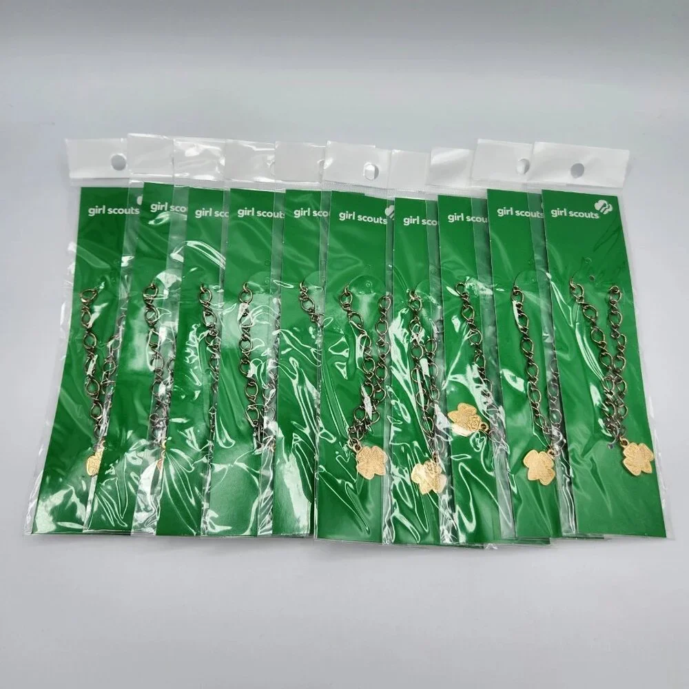 Girl Scout Trefoil BRACELET +Trefoil Charm Jewelry award GIFT NEW Lot Of 10